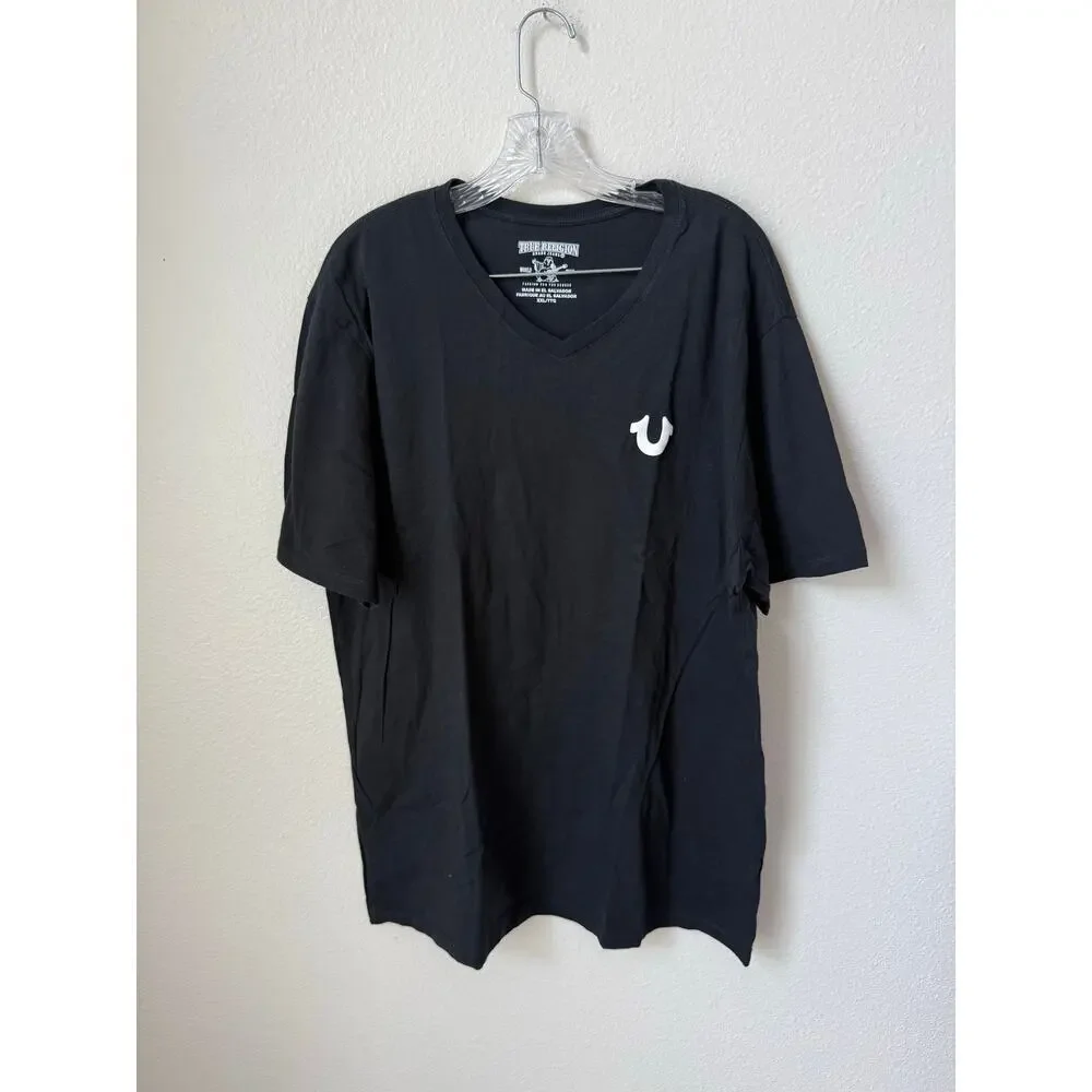 True Religion Black V-Neck Short Sleeve 100% Cotton T-Shirt Size XXL